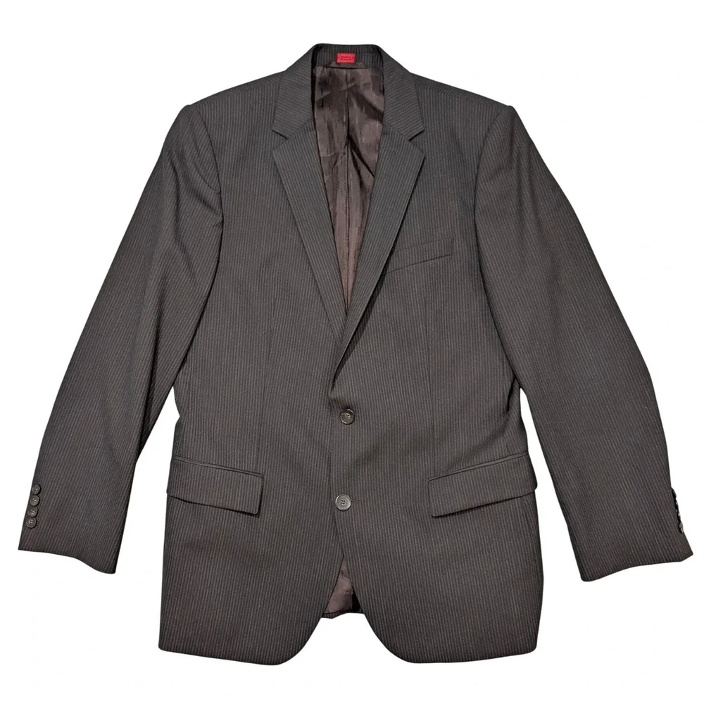 Hugo Boss Amaro Helse Blazer 42R Dark Brown Pinstripe 2 Button 100% Wool Jacket